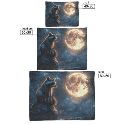 Raccoon on Glowing Stone in Forest Clearing Full Moon Peaceful Ethereal Fleece Sherpa Blanket - Awakening Righteousness