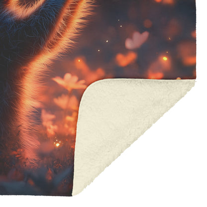 Raccoon Reaching for Fireflies in Glowing Meadow Twilight Hues Vibrant Magical Fleece Sherpa Blanket - Awakening Righteousness