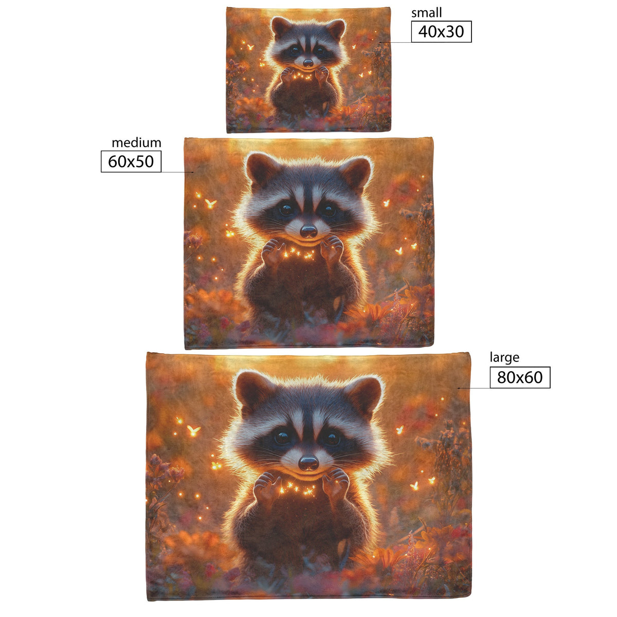 Raccoon Reaching for Fireflies in Glowing Meadow Twilight Hues Vibrant Magical Fleece Sherpa Blanket - Awakening Righteousness