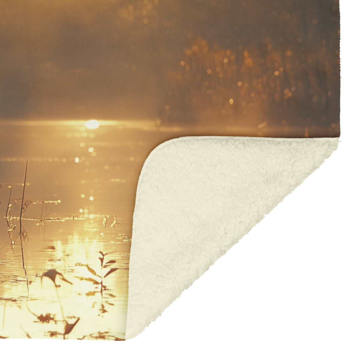 Raccoon Sitting by Glowing Riverbank Shimmering Reflections Peaceful Woodland Fleece Sherpa Blanket - Awakening Righteousness