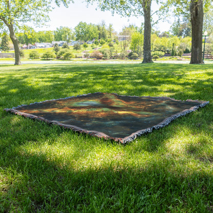 Radiant Dove Stained Glass Design Woven Throw Blanket for Inspirational Christian Home Decor and Cozy Faithful Comfort - Awakening Righteousness
