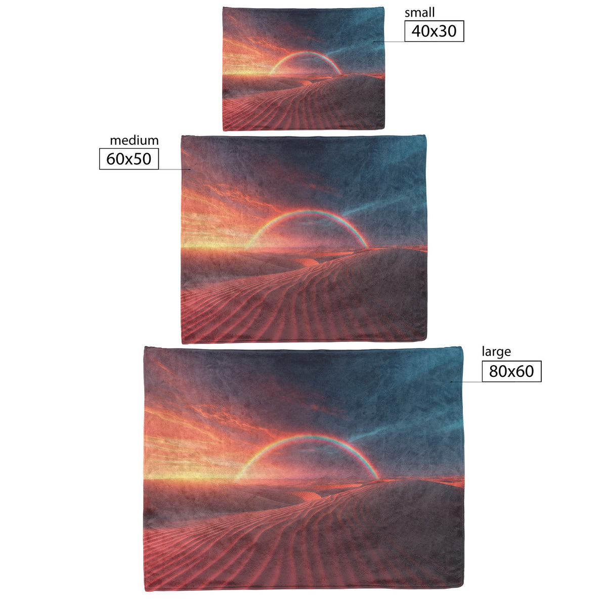 Radiant Rainbow Over Golden Desert Dunes at Sunset Glowing Sand Orange and Pink Skies Fleece Sherpa Blanket - Awakening Righteousness