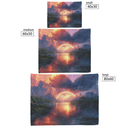 Radiant Rainbow with Golden Light Over Ocean Horizon Sparkling Waves Glowing Clouds Sunset Fleece Sherpa Blanket - Awakening Righteousness