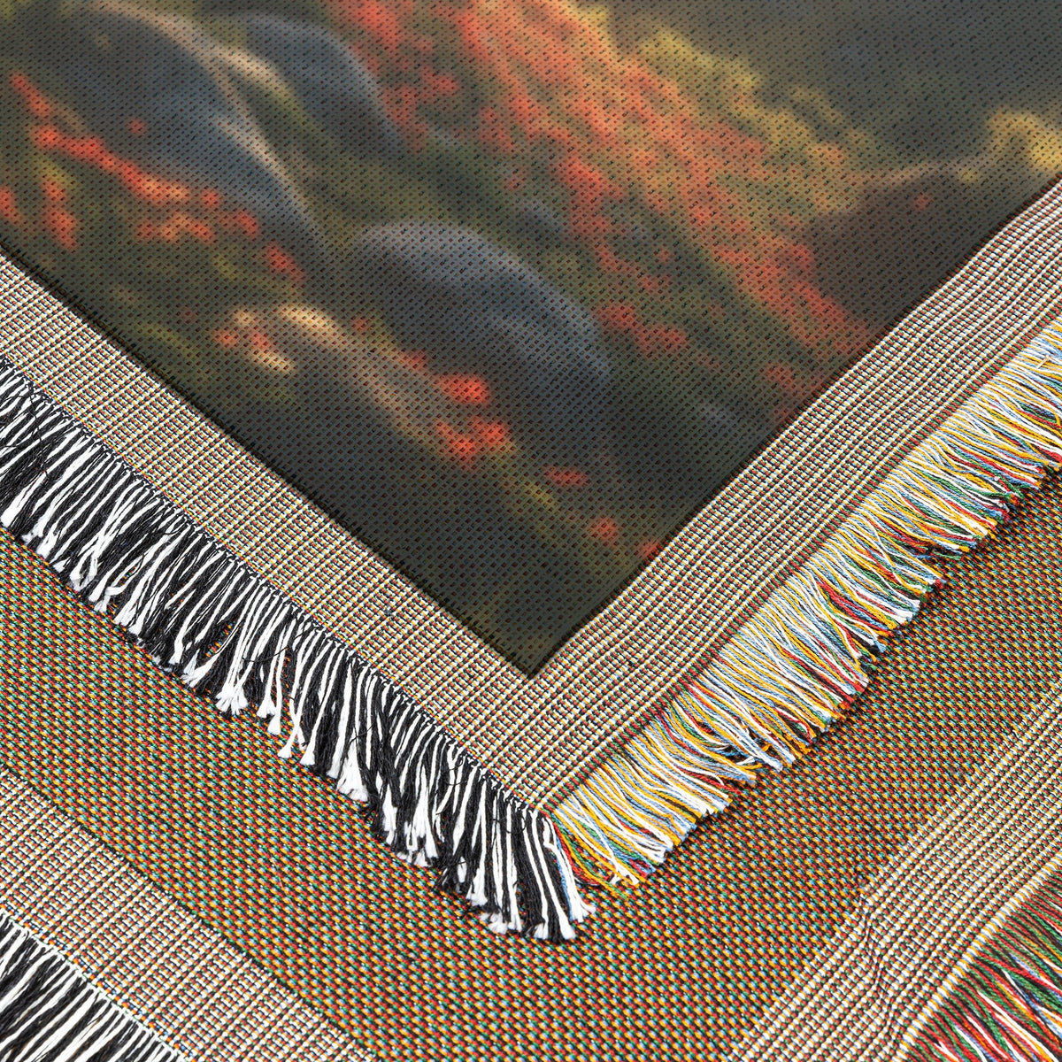 Radiant Red Tree in Sunlit Meadow Woven Throw Blanket - Awakening Righteousness