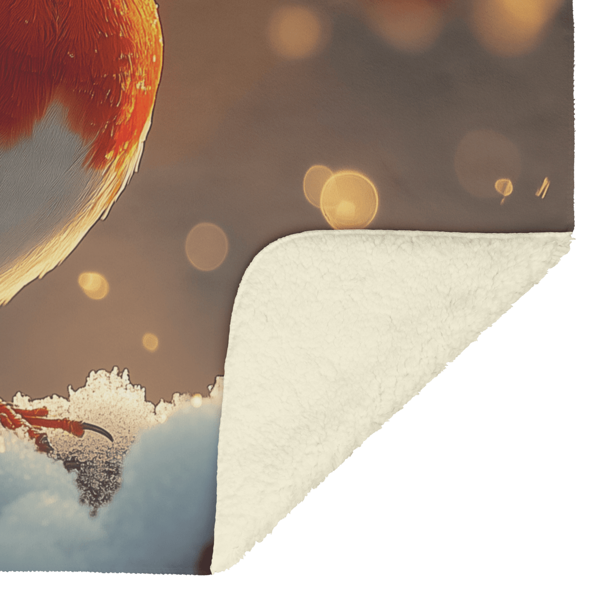 Red Breasted Robin Perched on Glowing Snow Covered Branch Surrounded by Twinkling Snowflakes Under Moonlight Fleece Sherpa Blanket - Awakening Righteousness