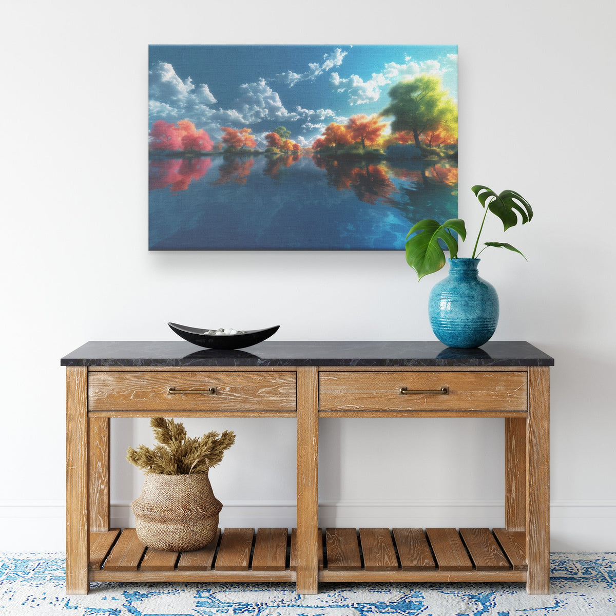 Reflections of Autumn Glory in Tranquil Waters Christian Canvas Wall Art Decor - Awakening Righteousness