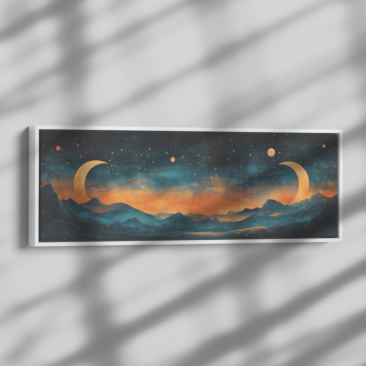 Retro Modern Pattern Crescent Moons Constellations Geometric Arches Desert Tones Ultra High Definition Panoramic Framed Canvas Wall Art - Awakening Righteousness