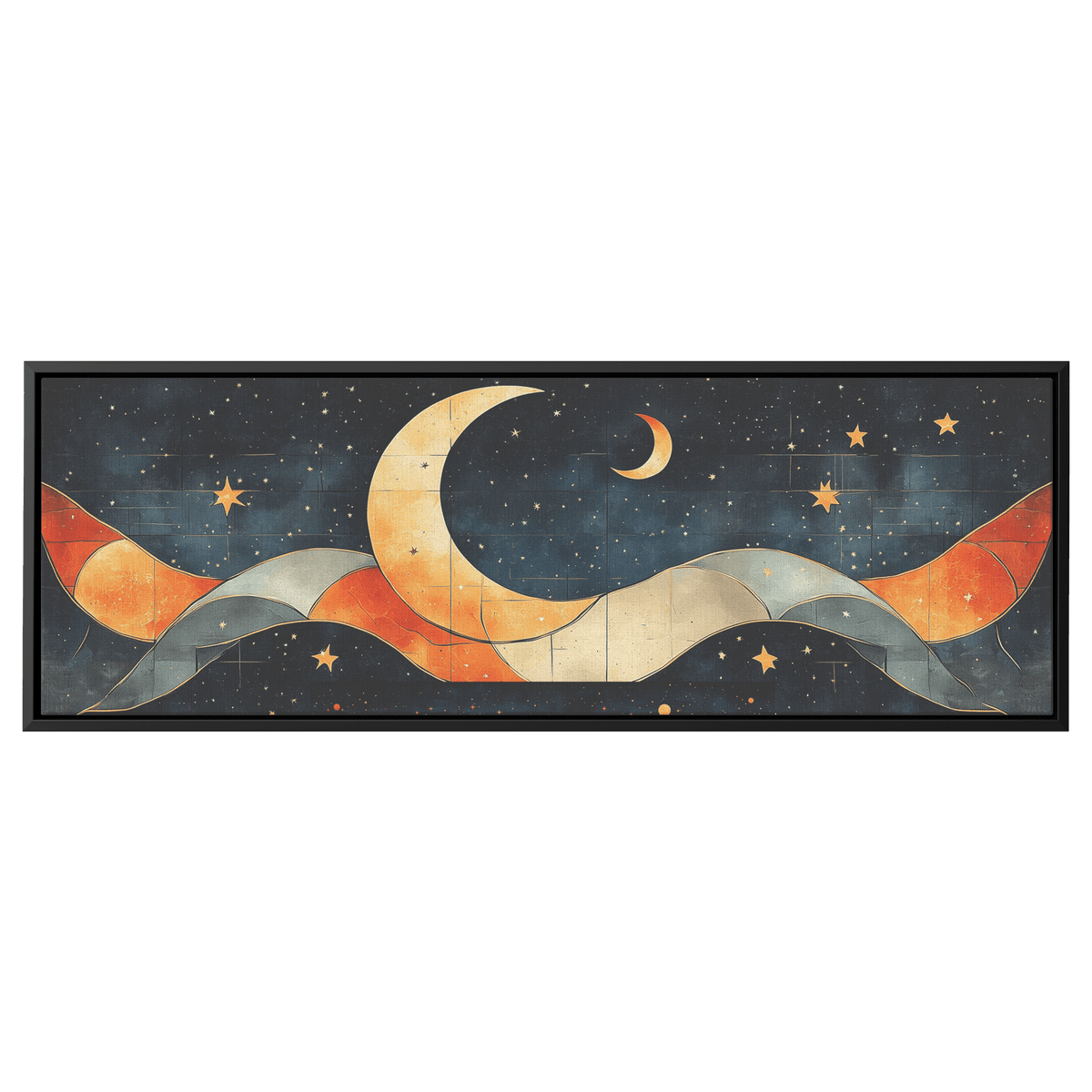 Retro Modern Pattern Crescent Moons Constellations Geometric Arches Desert Tones Ultra High Definition Panoramic Framed Canvas Wall Art - Awakening Righteousness