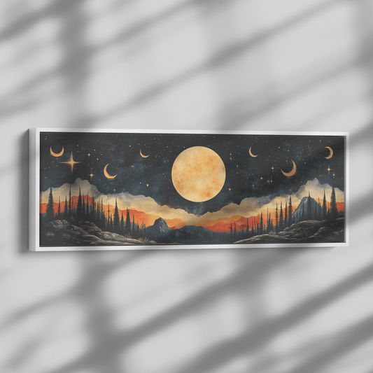 Retro Modern Pattern Crescent Moons Constellations Geometric Arches Desert Tones Ultra High Definition Panoramic Framed Canvas Wall Art - Awakening Righteousness