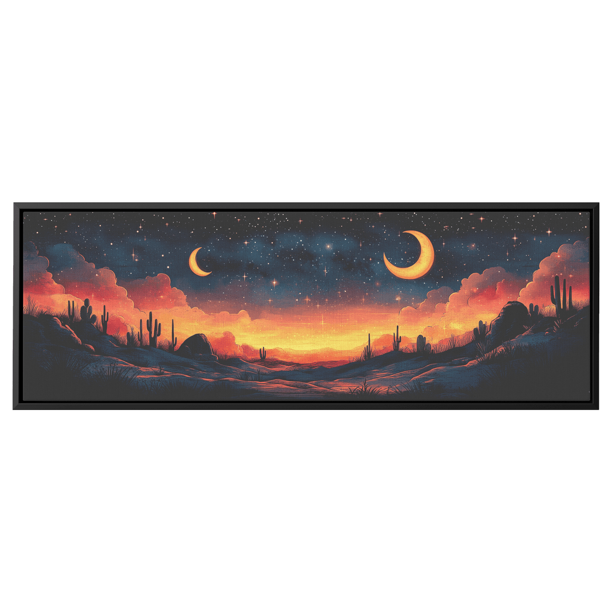 Retro Modern Pattern Crescent Moons Constellations Geometric Arches Desert Tones Ultra High Definition Panoramic Framed Canvas Wall Art - Awakening Righteousness