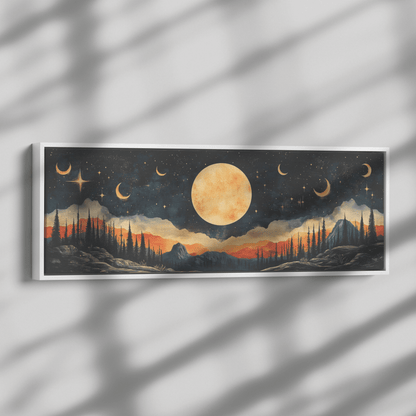 Retro Modern Pattern Crescent Moons Constellations Geometric Arches Desert Tones Ultra High Definition Panoramic Framed Canvas Wall Art - Awakening Righteousness