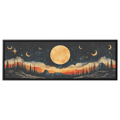 Retro Modern Pattern Crescent Moons Constellations Geometric Arches Desert Tones Ultra High Definition Panoramic Framed Canvas Wall Art - Awakening Righteousness