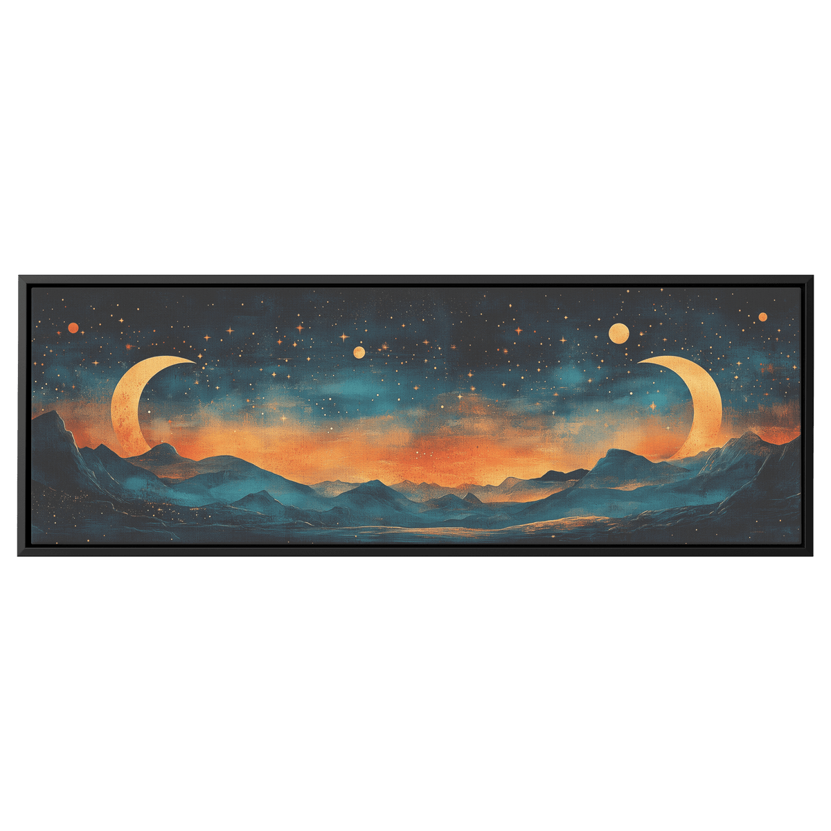 Retro Modern Pattern Crescent Moons Constellations Geometric Arches Desert Tones Ultra High Definition Panoramic Framed Canvas Wall Art - Awakening Righteousness