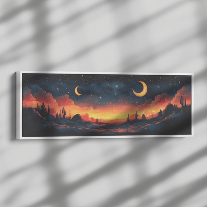 Retro Modern Pattern Crescent Moons Constellations Geometric Arches Desert Tones Ultra High Definition Panoramic Framed Canvas Wall Art - Awakening Righteousness
