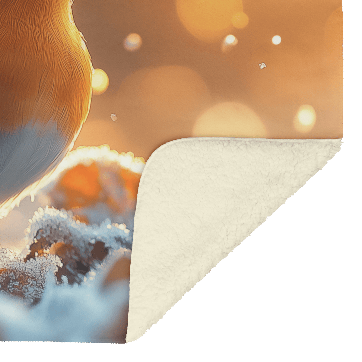 Robin Hopping Through Glowing Snowy Meadow Surrounded by Frost Covered Plants Under Star Filled Night Sky Fleece Sherpa Blanket - Awakening Righteousness