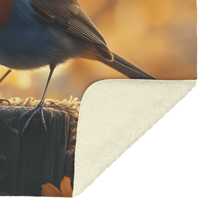 Robin Singing on Glowing Fence Post Surrounded by Golden Morning Mist and Vibrant Wildflowers Fleece Sherpa Blanket - Awakening Righteousness
