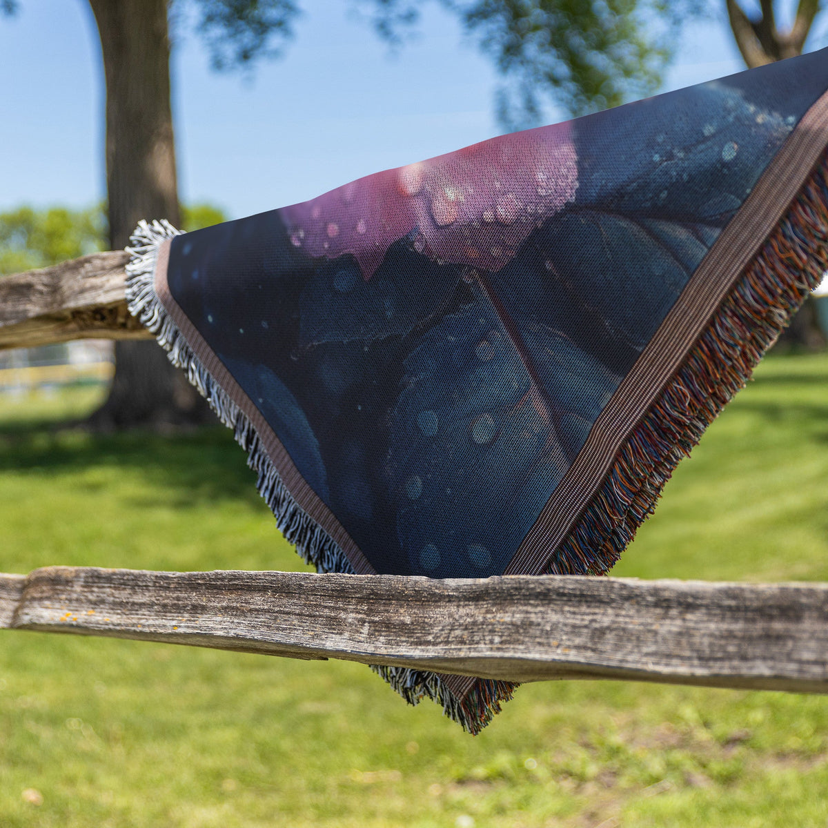Rose with Dew Drops and Soft Pink Purple Flowers Woven Throw Blanket - Awakening Righteousness