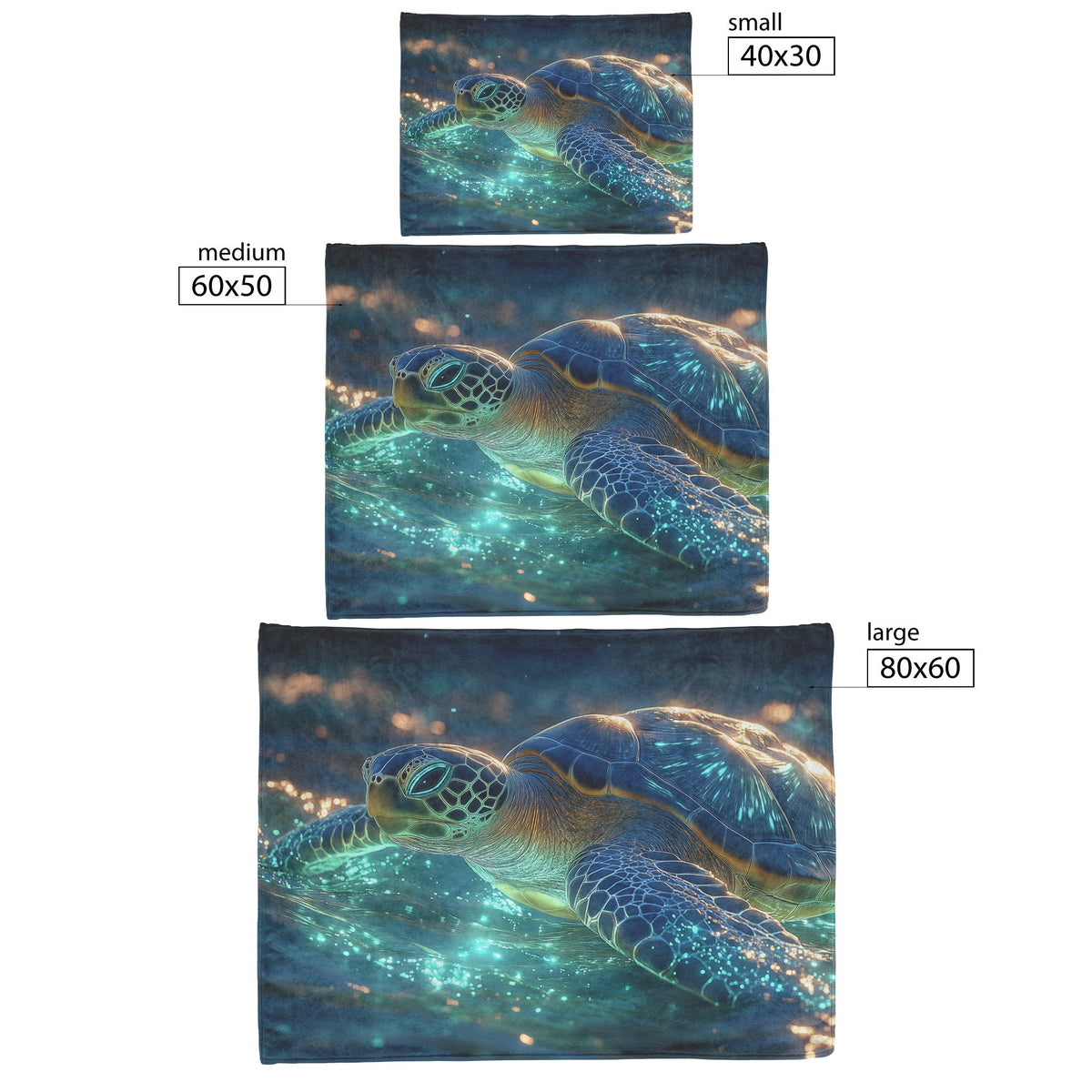 Sea Turtle Swimming Gracefully in Bioluminescent Ocean Under Twilight Sky with Glowing Green and Blue Shell Fleece Sherpa Blanket - Awakening Righteousness