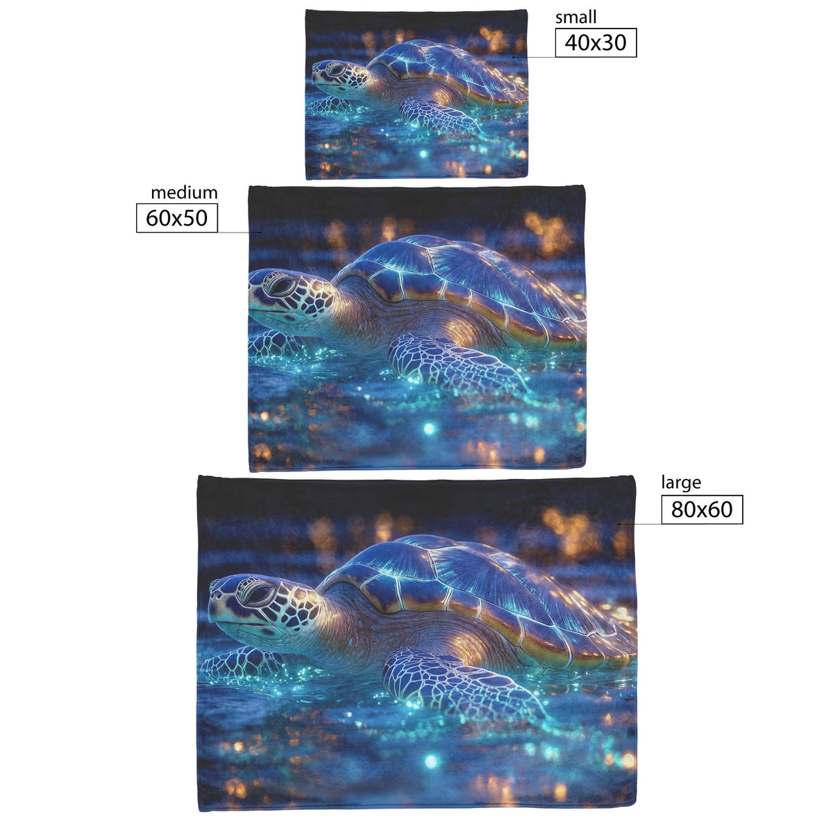Sea Turtle Swimming Gracefully in Bioluminescent Ocean Under Twilight Sky with Glowing Green and Blue Shell Fleece Sherpa Blanket - Awakening Righteousness