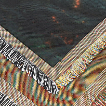 Serpent Entwined Around Glowing Tree in Enchanted Forest Woven Throw Blanket for Home Decor - Awakening Righteousness