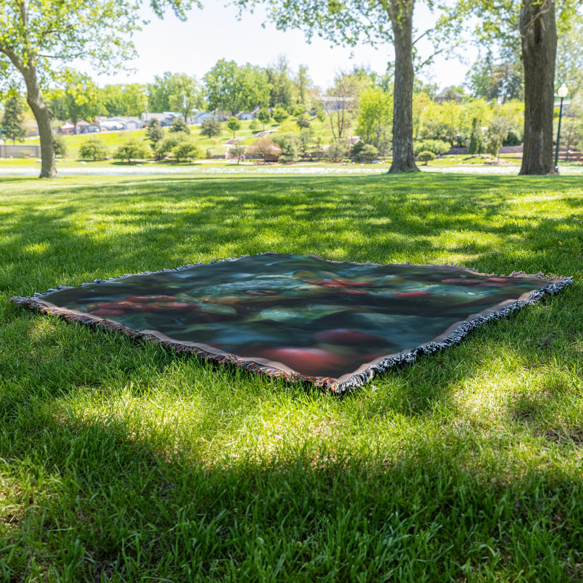 Serpent Hiding Among Red Berries in a Rainy Garden Woven Throw Blanket for Home Decor - Awakening Righteousness