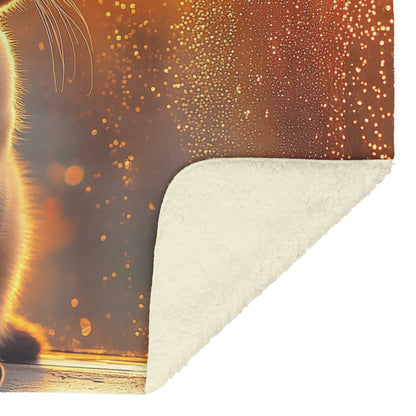 Siamese Cat Sitting Gracefully on Windowsill with Golden Light and Glowing Reflections Fleece Sherpa Blanket - Awakening Righteousness