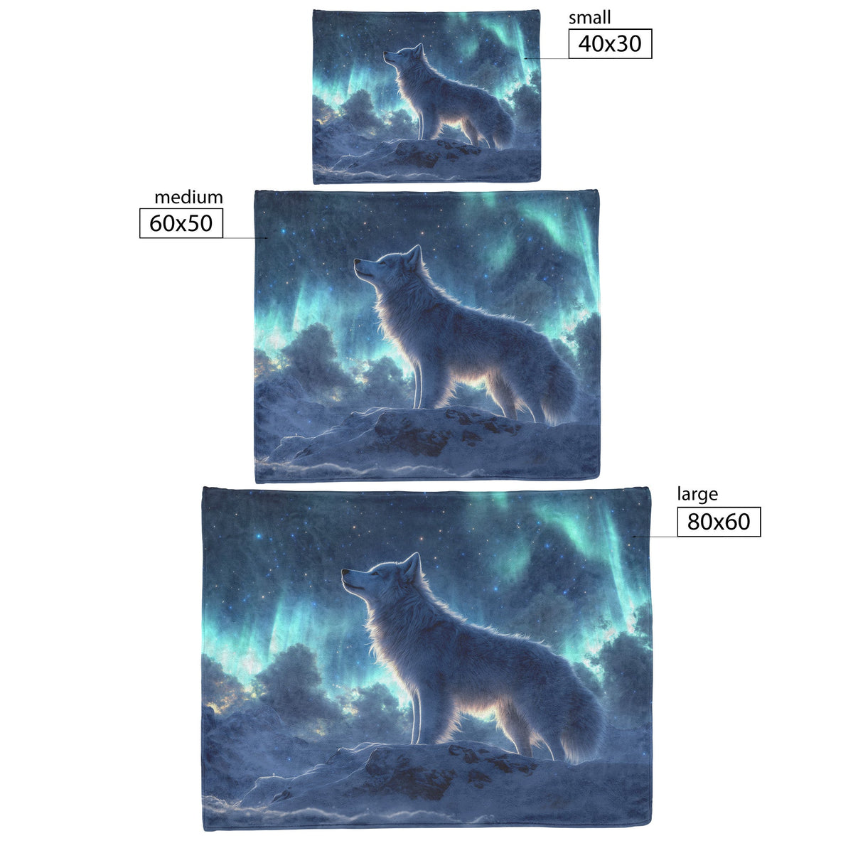 Siberian Husky on Snowy Mountain Peak Under Glowing Northern Lights Fleece Sherpa Blanket - Awakening Righteousness