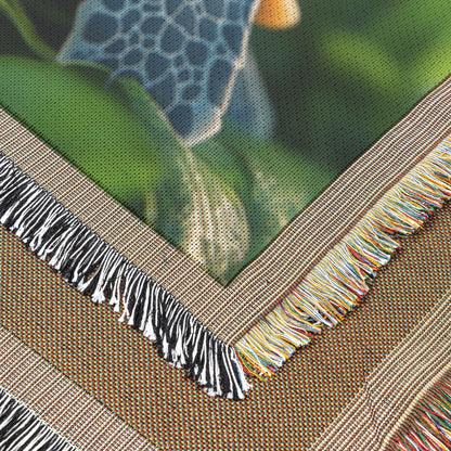 Smiling Baby Turtles on Green Leaves Woven Throw Blanket - Awakening Righteousness