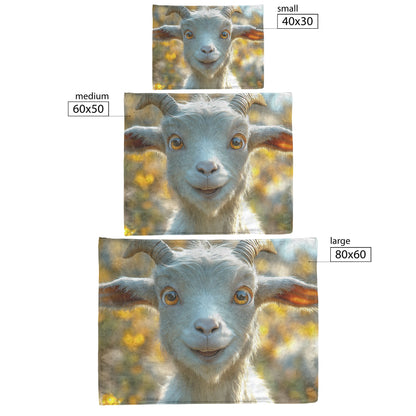 Smiling Goat Surrounded by Yellow Flowers Fleece Sherpa Blanket Soft Cozy Blanket - Awakening Righteousness
