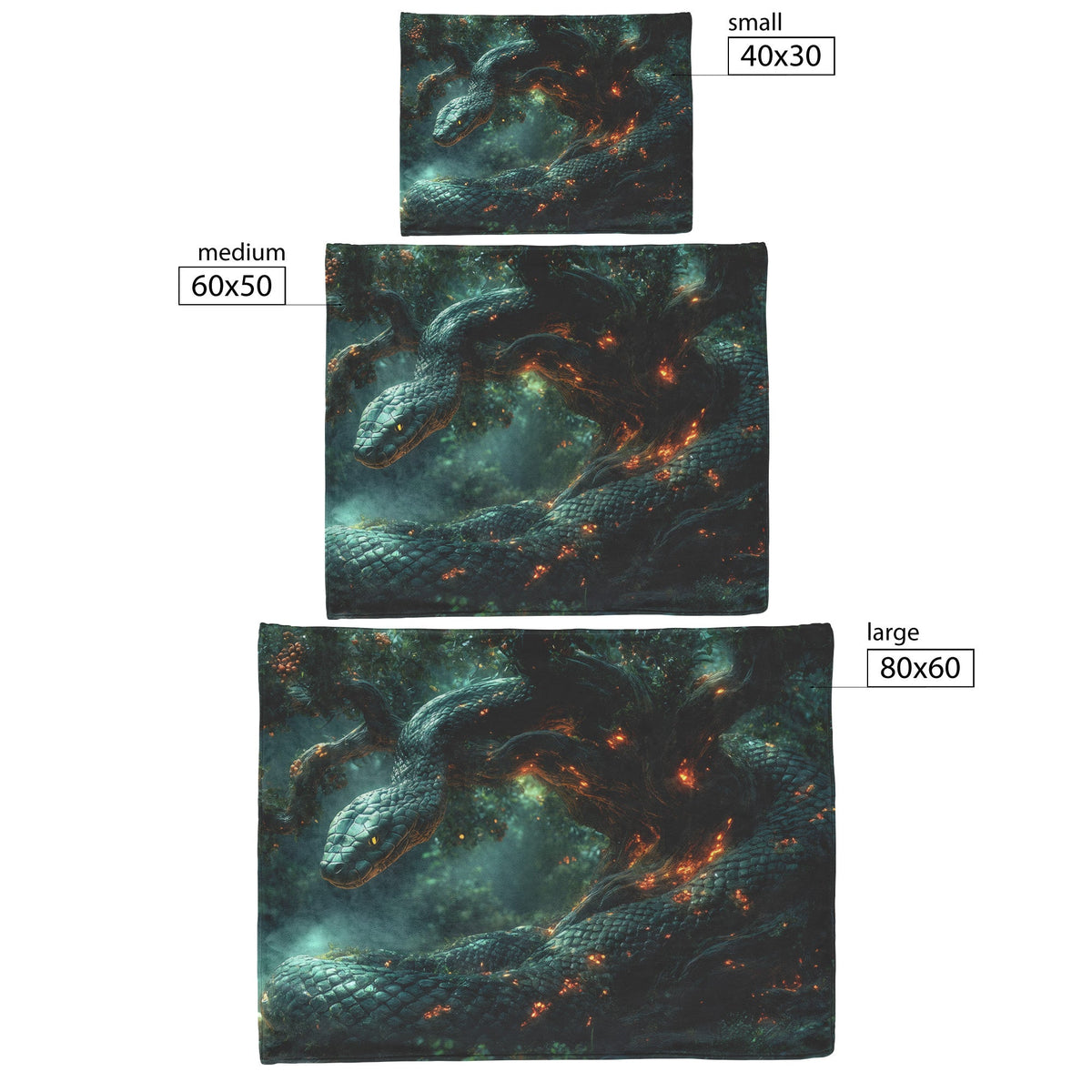 Snake in the Tree of Life Fleece Sherpa Blanket with Glowing Tree and Fiery Embers Design - Awakening Righteousness