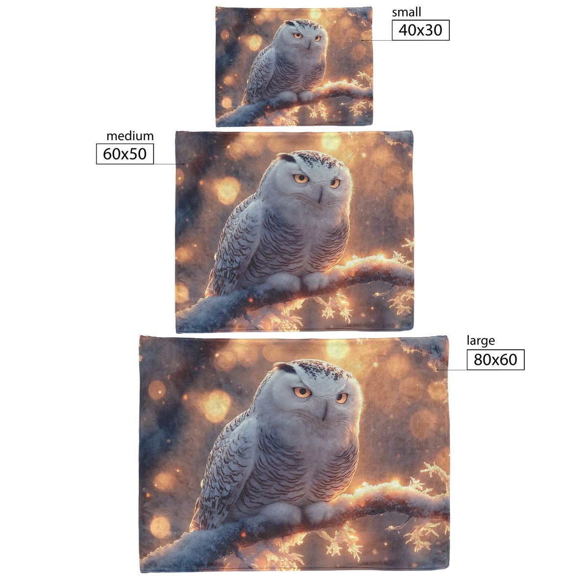 Snowy Owl Resting on Glowing Frosted Tree Branch Shimmering Snowflakes Twilight Light Fleece Sherpa Blanket - Awakening Righteousness