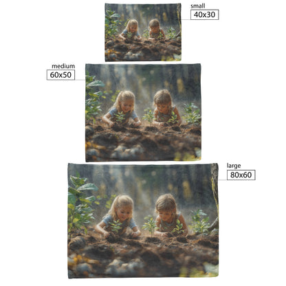 Soft and Cozy Fleece Sherpa Blanket Featuring Kids Planting Trees in a Beautiful Forest for Eco Friendly Comfort - Awakening Righteousness