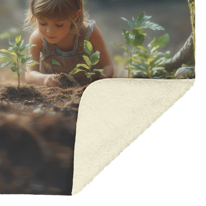 Soft and Cozy Fleece Sherpa Blanket Featuring Kids Planting Trees in a Beautiful Forest for Eco Friendly Comfort - Awakening Righteousness