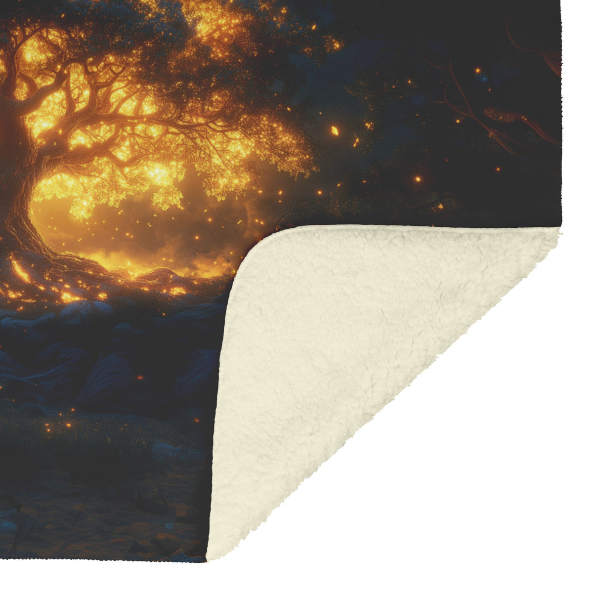 Soft and Cozy Fleece Sherpa Blanket with Glowing Tree and Mystical Night Sky for Comfort and Serenity - Awakening Righteousness