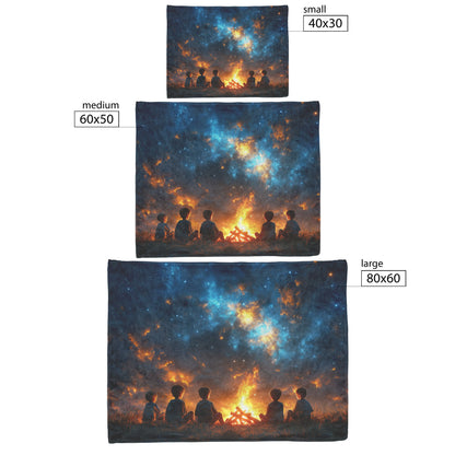 Soft and Cozy Fleece Sherpa Blanket with Kids Around Campfire Under Starry Night Sky for Warmth - Awakening Righteousness