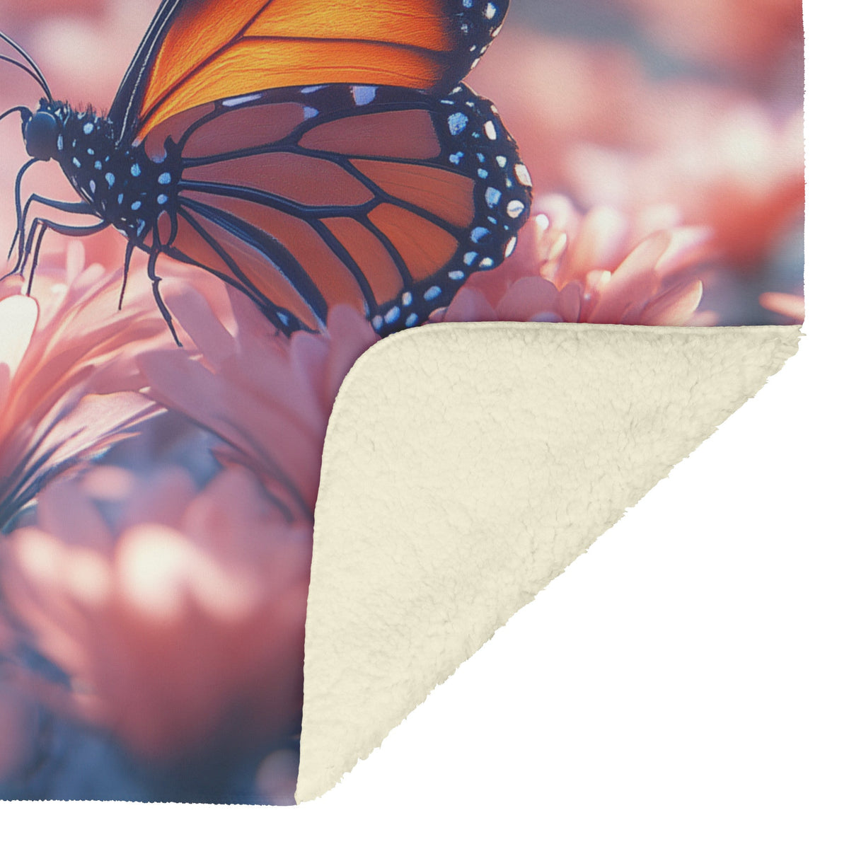 Soft and Cozy Fleece Sherpa Blanket with Monarch Butterflies and Pink Flowers for Gentle Comfort - Awakening Righteousness