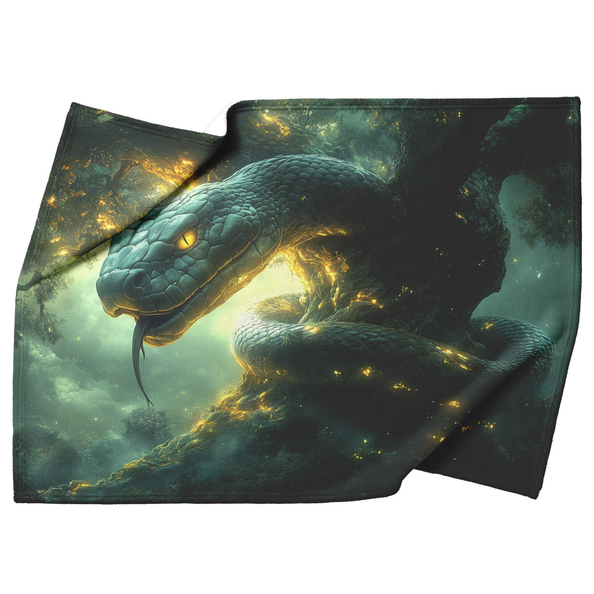 Soft and Cozy Fleece Sherpa Blanket with Serpent Coiled Around Tree in the Garden for Tranquil Comfort - Awakening Righteousness
