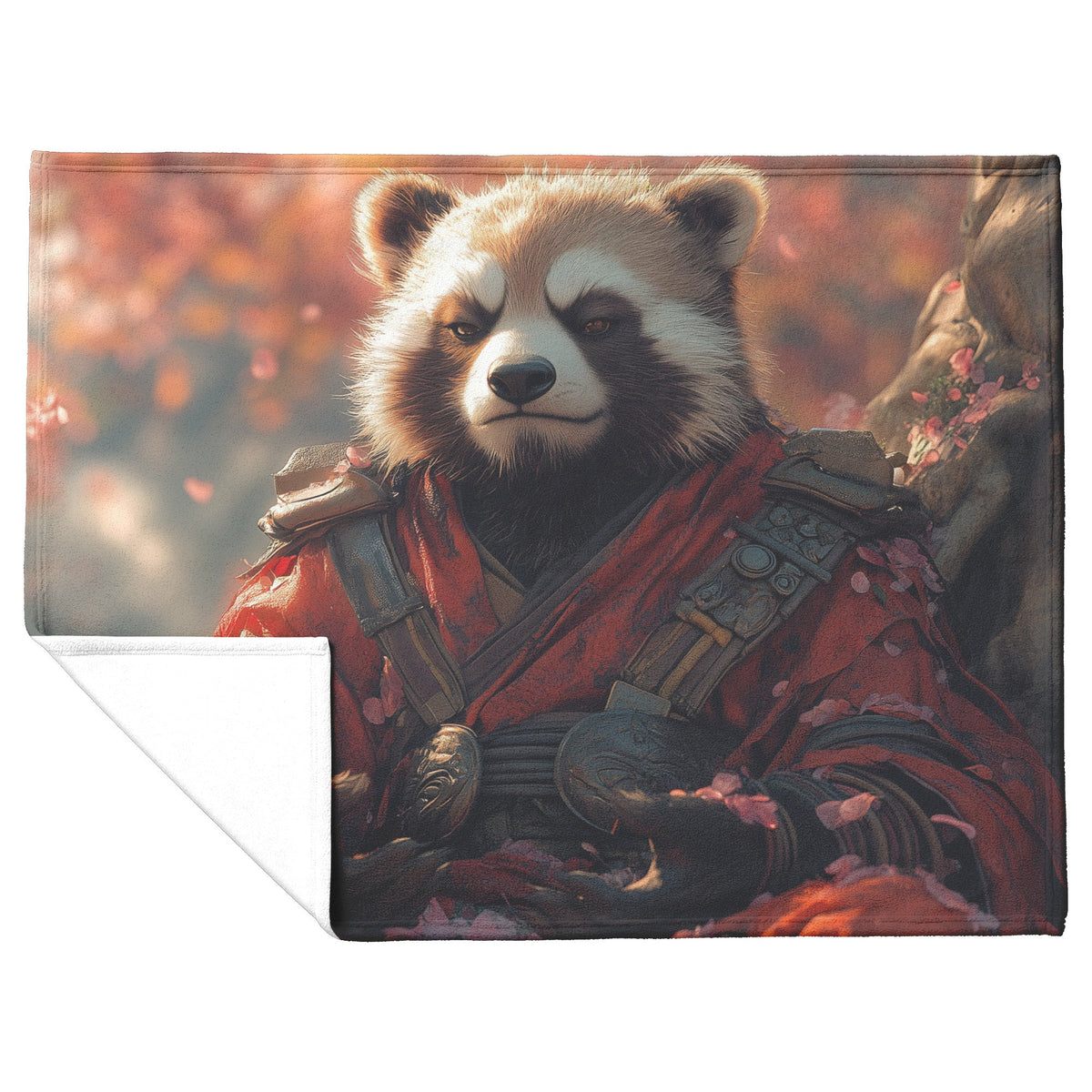 Soft and Cozy Fleece Sherpa Blanket with Warrior Panda Surrounded by Cherry Blossoms for Unique Comfort - Awakening Righteousness