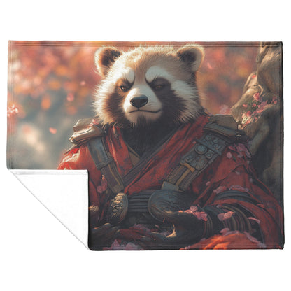 Soft and Cozy Fleece Sherpa Blanket with Warrior Panda Surrounded by Cherry Blossoms for Unique Comfort - Awakening Righteousness