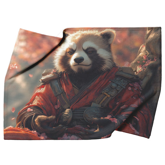 Soft and Cozy Fleece Sherpa Blanket with Warrior Panda Surrounded by Cherry Blossoms for Unique Comfort - Awakening Righteousness