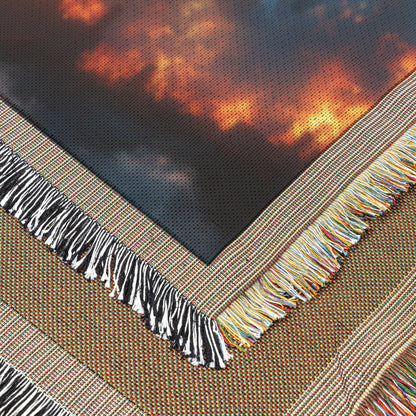 Stained Glass Angel Wings and Cross Illuminated by Fire and Lightning Woven Throw Blanket for Home Decor - Awakening Righteousness