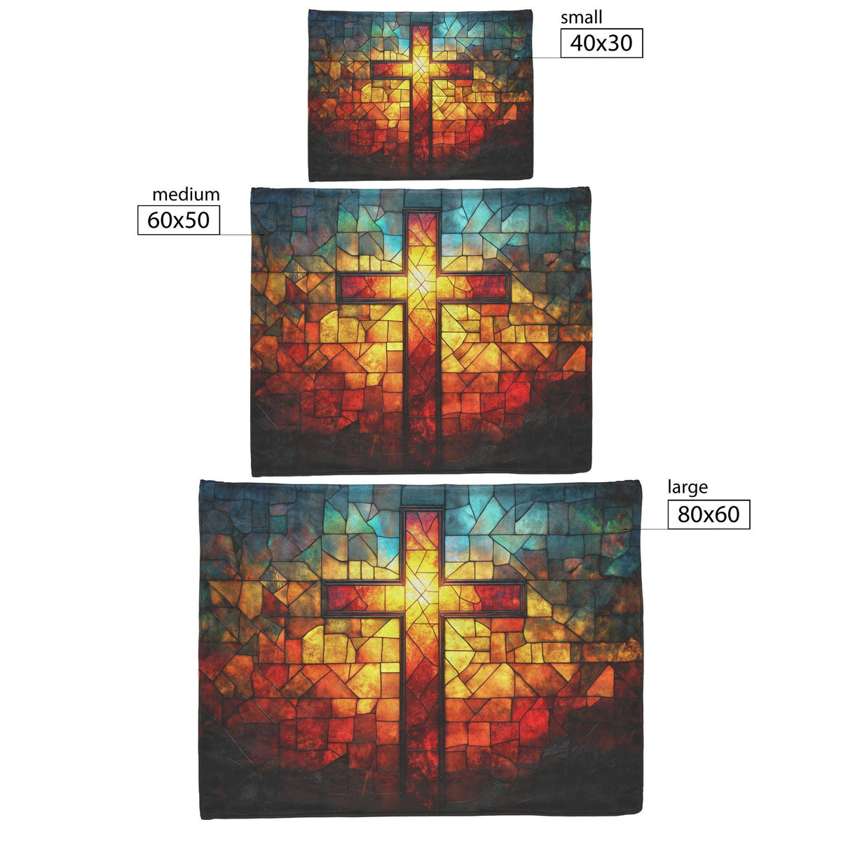 Stained Glass Cross with Fiery Glow Design Fleece Sherpa Blanket Christian Home Decor for Comfort and Inspiration - Awakening Righteousness