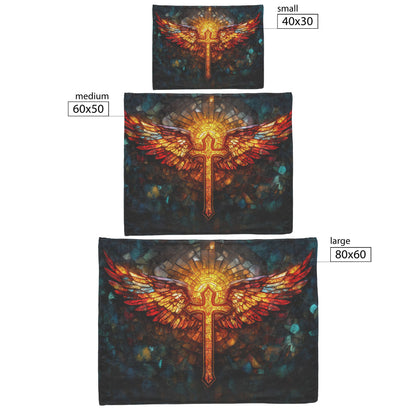 Stained Glass Cross with Radiant Angel Wings Fleece Sherpa Blanket Christian Home Decor for Faith Comfort and Inspiration - Awakening Righteousness