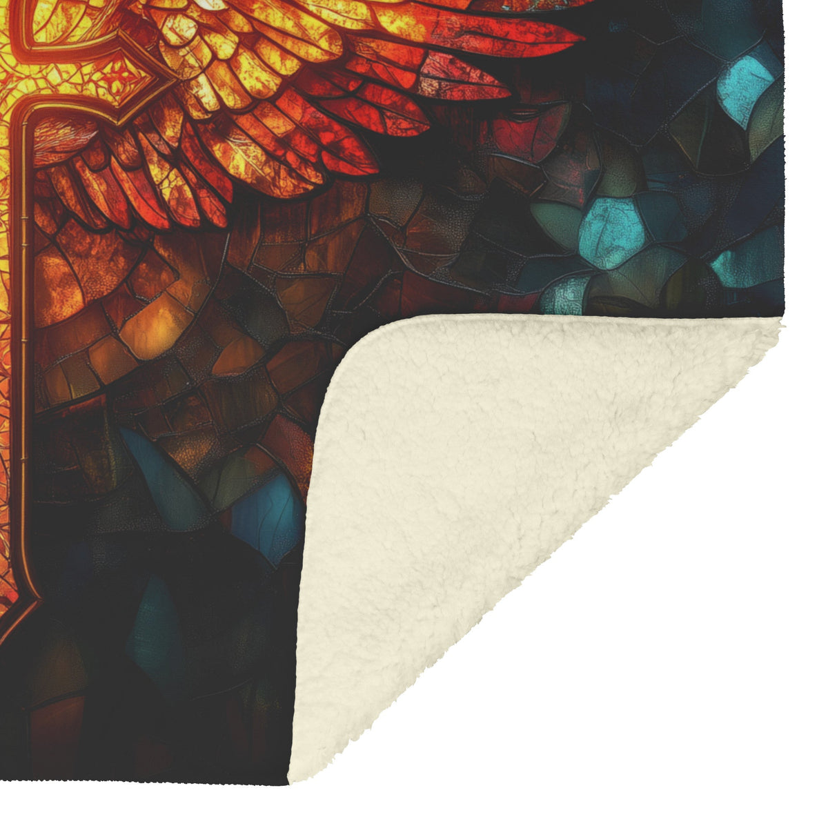 Stained Glass Cross with Radiant Angel Wings Fleece Sherpa Blanket Christian Home Decor for Faith Comfort and Inspiration - Awakening Righteousness