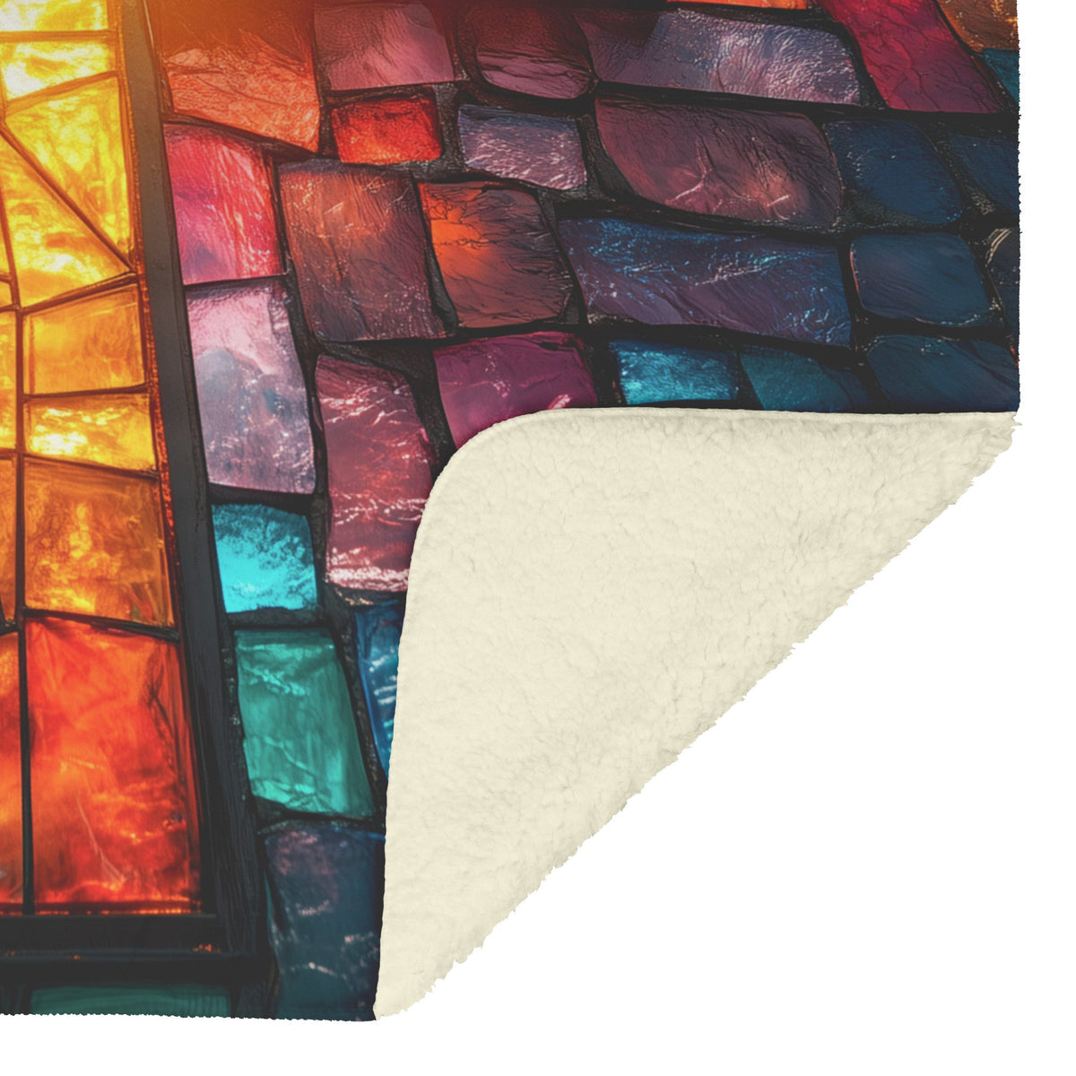 Stained Glass Radiant Cross Fleece Sherpa Blanket Vibrant Christian Home Decor Cozy Inspirational Gift - Awakening Righteousness