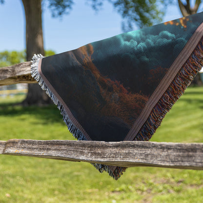 Stained Glass Tree of Life with Cross and Glowing Sun Woven Throw Blanket for Cozy Home Decor - Awakening Righteousness