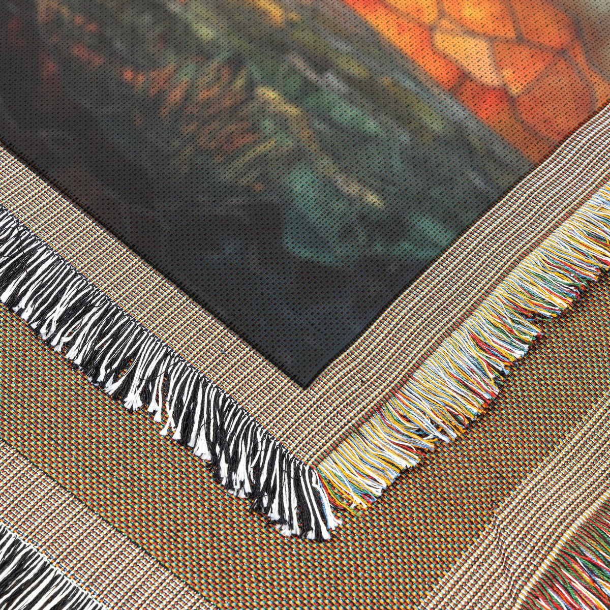 Stained Glass Tree of Life with Cross and Sunset Glow Woven Throw Blanket for Cozy Home Decor - Awakening Righteousness
