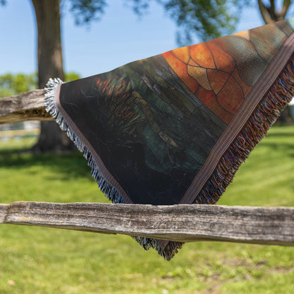 Stained Glass Tree of Life with Cross and Sunset Glow Woven Throw Blanket for Cozy Home Decor - Awakening Righteousness