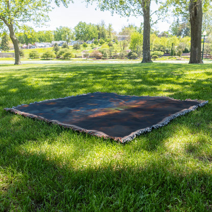 Stargazing Under Crescent Moon Woven Throw Blanket - Awakening Righteousness
