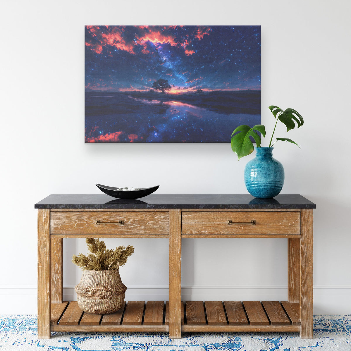 Starlit Night Sky with Tree Reflection in Tranquil Waters Canvas Wall Art Decor - Awakening Righteousness